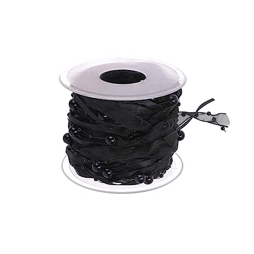 Tofficu 1 Rolle Geschenkband Perlbandbesatz schwarze Girlande Kunstperlenband Perlenbänder basteln Band für Schleifen popular weihnachten party Hochzeitsband dekoratives Perlenband Black von Tofficu