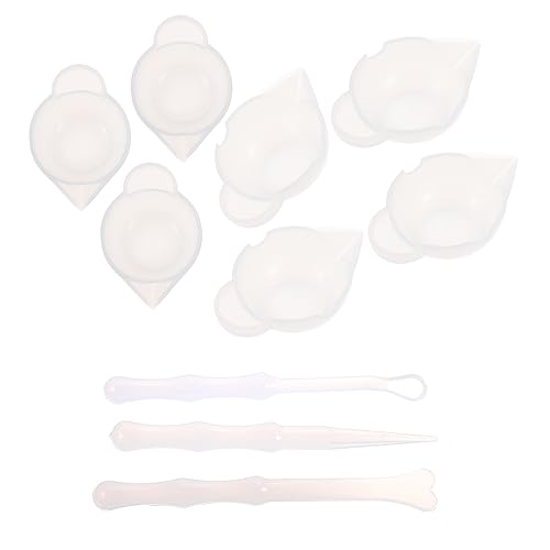 Tofficu 1 Satz Leimbecher-Set Mal-Kits Rührstäbchen aus Epoxidharz Mini-Schablonen wiederverwendbare Mischwerkzeuge DIY-Kits Werkzeugsatz für Mischbecher Epoxid-Werkzeugsatz Kieselgel Weiß von Tofficu