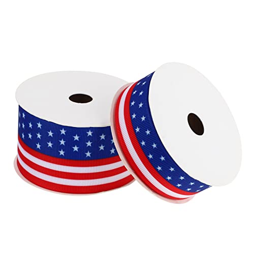 Tofficu 1 Satz Schleife Zeremonie Patriotisches Band Unabhängigkeit Sackleinen Seidenband Ribbon Independence Day Druckband Themenbänder Der Amerikanischen Flagge Polyester 2 Rollen von Tofficu