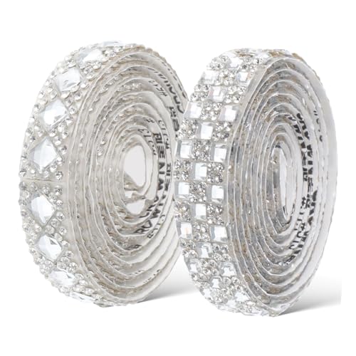 Tofficu 1 Satz Strassband Runde Öffnungen Entlüftungsglühbirnen Geschenkaufkleber Klebebandbänder Teile Bastelmaterial Rhinestone Dekoration Strassbesatz Strassbänder Glas Silver 2 Rollen von Tofficu