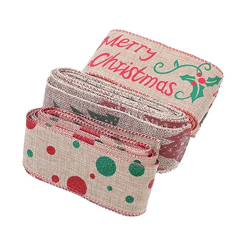 Tofficu 1 Satz Weihnachtsleinenband Weihnachtsbaumschleifen Christmas Tree Ribbon Wickelband Partydekorationen Geschenkband Geschenkverpackungsbänder Band Zum Verpacken Leinen- 3st von Tofficu