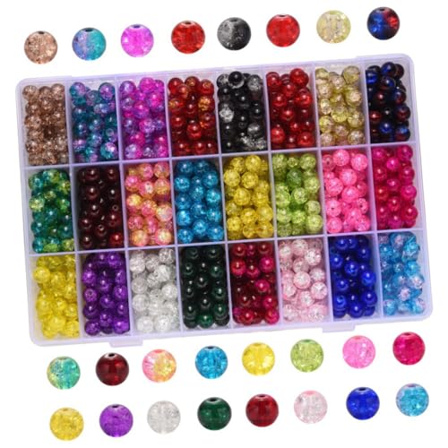 Tofficu 1 Schachtel Rissglas Perlen Medaillon-halskette Geknisterte Lampwork-perle Charms-perlen Bulk-schmuck Kreisperlen Armband Kit Perlen Bastelperlen Selber Machen Runde Perlen von Tofficu