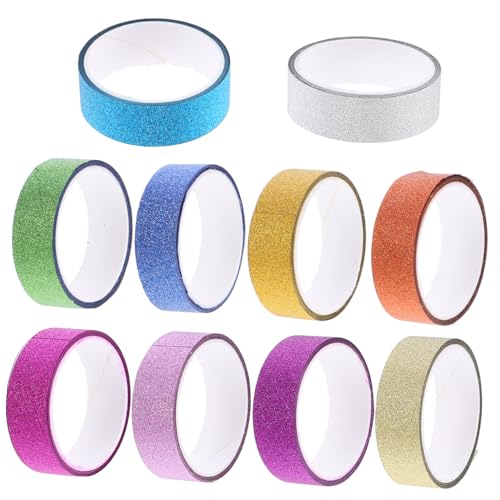 Tofficu 10 Rollen Handbuch-aufkleberband Notizbuchbänder Geschenkbänder Selbstklebende Bänder Dekorative Bänder Aufkleber Für Geschenkverpackungen Tagebuch Washi Tapes Glitzerband Papier von Tofficu