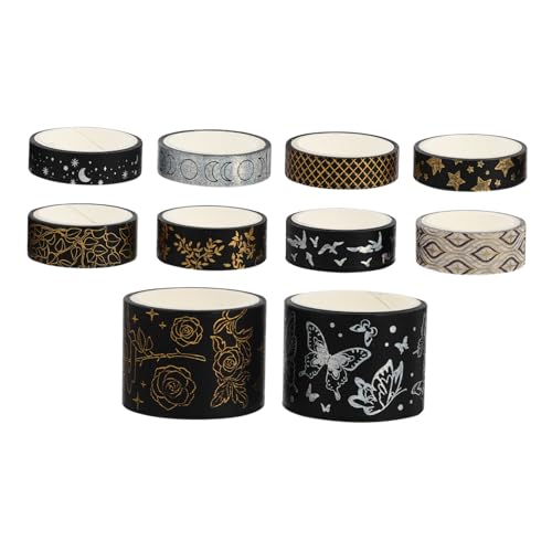 Tofficu 10 Rollen Heißpräge-Washi-Tape altes Washi-Tape dekoratives Washi-Tape japanisches Dekor scrapbook scheckheft Handwerkliches Washi Tape Tagebuch Klebeband Japanisches Papier Black von Tofficu