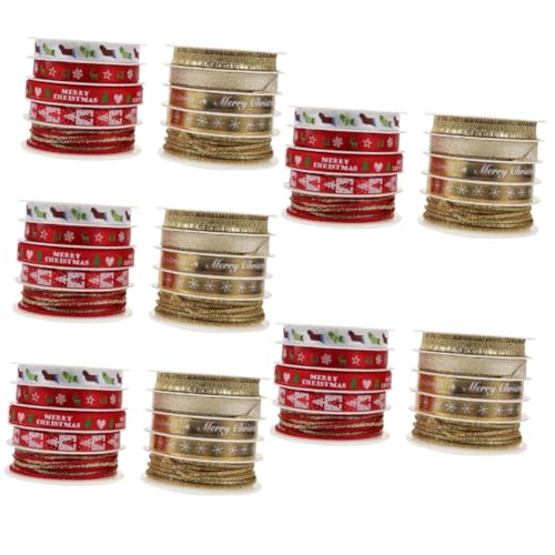 Tofficu 10 Sätze Weihnachts bedrucktes Band ribbon schienbeinschoner tape weihnachtadeko christmas décor Weihnachtsband Band umwickeln Jutegarn buntes Wickelband dekoratives Band Polyester von Tofficu