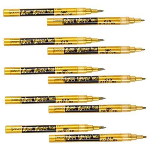 Tofficu 10 Stück Öliger Markierungsstift Kalligraphie-marker Permanente Farbmarker Schild Stift Ornament Stift Textmarker Feine Tippmarkierungen Malutensilien Ölstift Golden Plastik von Tofficu