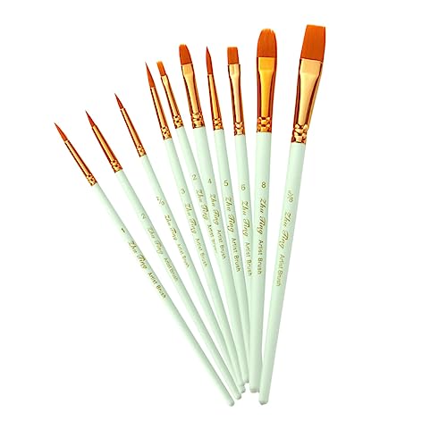 Tofficu 10-Teiliges Set Pinselset Palette Aquarellstifte Aquarellpinsel Detail Deckel stifte zeichnen professionell acrylbilder Pinsel mit Holzgriff Malwerkzeuge Holzstange Light Green von Tofficu