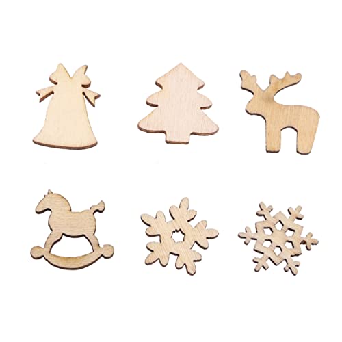 Tofficu 100 Stück Mini Holzfiguren Für Weihnachten Bastelverzierungen DIY Dekorationen Für Den Weihnachtsbaum Gemischte Muster Handgefertigte Holzornamente Für Festliche Anlässe Und von Tofficu