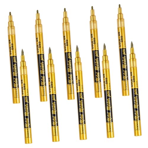 Tofficu 10St öliger Markierungsstift Metallic Stifte Metallic Marker farbstifte set Farbmarker für Ölstift Textmarker Künstlerbedarf Kalligraphie-Pinselstifte Plastik Golden von Tofficu