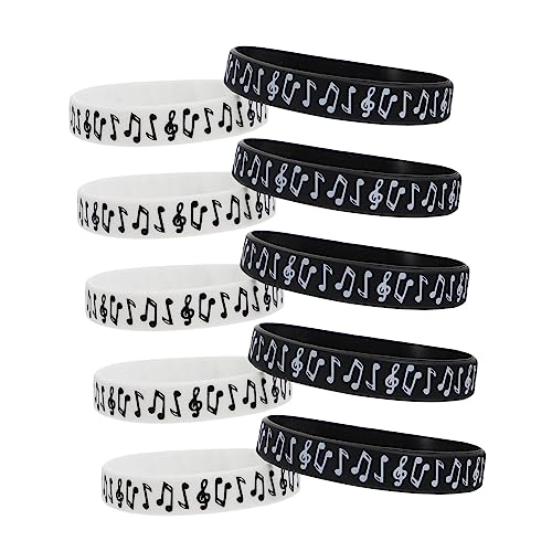 Tofficu 10pcs Musiknoten-silikonhand Farbige Armbänder Für Sportliche Personalisierte Event-armbänder Party -armbänder Tour Rave Bands Musical Konzert Armband Vinyl Weiß Kieselgel von Tofficu