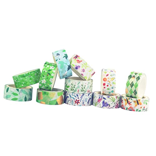 Tofficu 12 Rollen Washi-Tape Washi Tape mit Blumenmuster grünes Band für Blumen Klebebänder scrapbooking zubehör the washi tape Tagebuch Washi Tapes Scrapbooking-Bänder Aufkleber Green von Tofficu