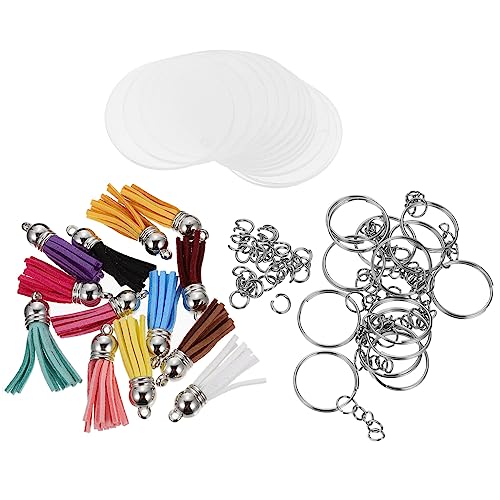 Tofficu 12 Sätze Schlüsselanhänger bastelzeug bastelkasten keychain schlusselanheger schlusselketten Schmuckset klare Ornamente für das Handwerk Armbänder machen Quasten Acryl Colorful von Tofficu