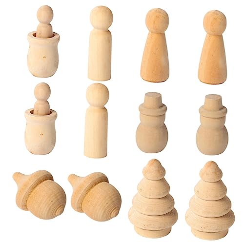 Tofficu 12St Satz Puppen hausgemachte Ornamente einfache Steckpuppen unvollendete Peg-Puppen Peg-Puppenkörper holzfiguren holz figuren leere Stiftpuppe unfertige Steckpuppe Muhe Khaki von Tofficu