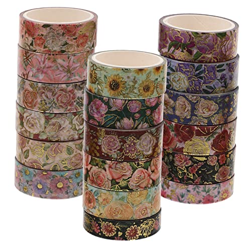 Tofficu 18 Rollen Aufkleber Blumenaufkleber mit Goldprägung bedruckte Klebebänder scrapbooking zubehör bescherung weihnachten Washi Tape zum Basteln Bastelband Japanisches Papier von Tofficu