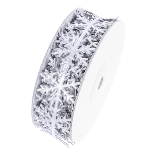 Tofficu 1Stk Schleife Kranzband mit Schneeflocken Weihnachtsbastelband Weihnachtsbaumschmuck Banddekor Glitzerband ribbon bandfeile geschenkband dekor Verpackungsband Polyester Silver von Tofficu