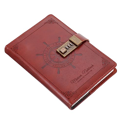 Tofficu 1Stk seemann notizbuch Tagebuch sperren Retro-Hardcover-Notizbuch Zeichentagebuch mit Schloss Passwort school notebook waterproof notebook Retro-Notizblock altes Tagebuch Pu Brown von Tofficu