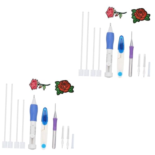 Tofficu 2 Sätze Bastelwerkzeug für Kinder Stickwerkzeuge Stickformfaden Punch-Nadel-Kit Perlensets wandverkleidung wand polsterung dekoringe Stickerei-Basis-Kit Stanzstickset für Anfänger von Tofficu