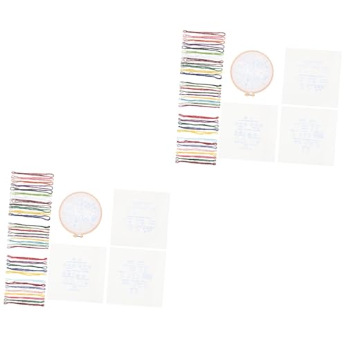 Tofficu 2 Sätze Kreuzstich Stickmaterial-Set Stickrahmen Pflanzen Starter-Sticksets Sticknadeln embroidery kit embroidery set Material zum Sticken Stichpaket für den Anfang Polyester von Tofficu