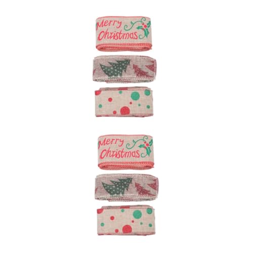 Tofficu 2 Sätze Weihnachtsleinenband Bänder Für Hochzeitsautos Weißes Band Weihnachtsbaumschleifen Christmas Tree Ribbon Geschenkband Geschenkzubehör Bedruckte Bänder Leinen- 3 Stück * 2 von Tofficu