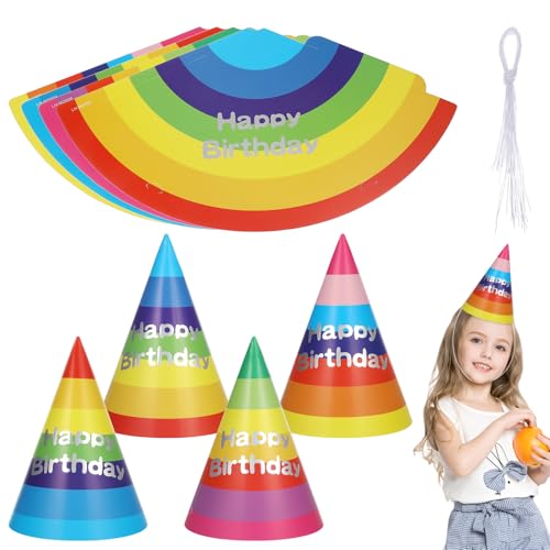 Tofficu 20 Stück Regenbogen-Geburtstagsparty-Hüte Für Kinder Farbige Partykegelhüte Papier-Partyhüte Geburtstagsparty-Dekorationen von Tofficu