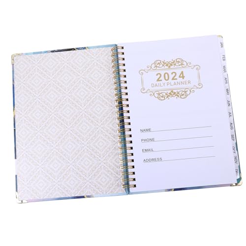 Tofficu 2024 Loseblatt-Notizbuch Hardcover-Planer Schulplaner monatlich Notebook-Spirale Budget studienplaner schülerplaner notizhefte Bürobedarf Zeitmanagement-Notizbuch Papier Silver von Tofficu