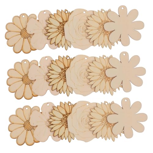 Tofficu 20St Holzhandwerk Verzierungen leere Form Kinderhandwerk Blumenornamente Holzblumen Ornamente DIY Holzblumen zum Bemalen unlackiertes Holz Holzblume selber machen Hanfseil Beige von Tofficu