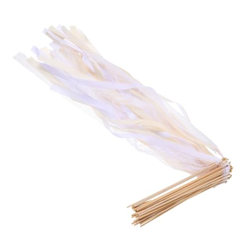 Tofficu 25St Streamer-Feenstab seidenband Ribbon weihnachtssdeko Gefälligkeiten für Hochzeitsfeiern Hochzeitsfee Zauberstab Hochzeit Zauberstäbe Feenstäbe für die Dekoration Holz Beige von Tofficu