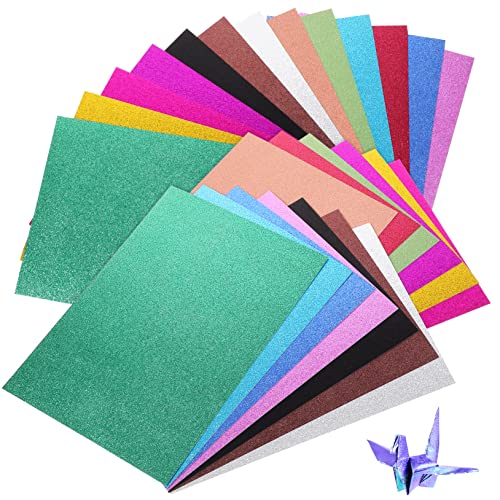 Tofficu 26 Blätter Papierstau Farbiger Karton Glanzpapier Zum Basteln Bastelpapiere Geschenkpapier Glitzerndes Kartonpapier Farbkarton Bastelpapier Zum Selbermachen Glänzender Karton von Tofficu