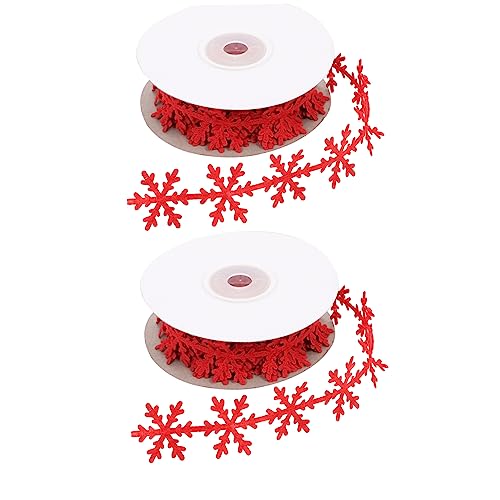 Tofficu 2St Schneeflocken-Wickelband weihnachtsdeko ribbon Band für Weihnachtsbaum Glitzerband zum Basteln de noel weihnachtsgirlande Schneeflocken-Verpackungsband Geschenkband Vlies rot von Tofficu