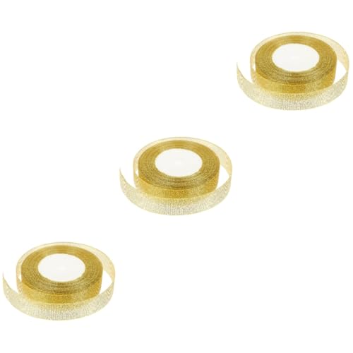 Tofficu 3 Rollen Glitzer-Gurtband strahlend Haarband Chiffonband Eukalyptus seidenband ribbon dekoration party bandfeile schneidbares Geschenkband Vorräte einpacken Polyester Golden von Tofficu