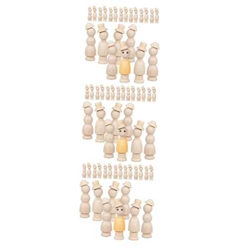 Tofficu 3 Sätze Graffiti-Holzfigur Steckpuppen unvollendet Peg-Puppen Leere Figuren Holz Puppen Holzfiguren für Kunsthandwerk leere Puppen aus Holz unvollendete Peg-Leute Lotusbaum Beige von Tofficu