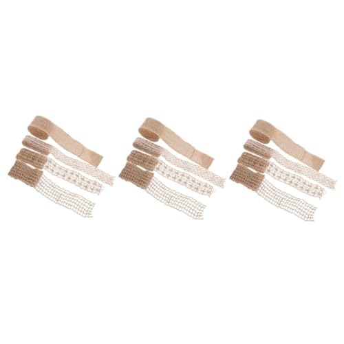 Tofficu 3 Sätze Retro-garndekoration Verpackungsmaterial Dekorative Juteband Stecker Deko-schlüsselanhänger Rostfrei Korb Mesh-geschenkband Sackleinen-stoffband Hanfseil Brown 4 Rollen * 3 von Tofficu