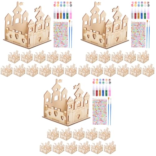 Tofficu 3 Sets Prinzessinnenschloss Altersgruppe Küche DIY Schlossprojekt Selbstbemaltes Schloss Unbemaltes DIY Schloss Holzschlossmodell DIY Schlossbausatz Unbemaltes Spielhaus von Tofficu