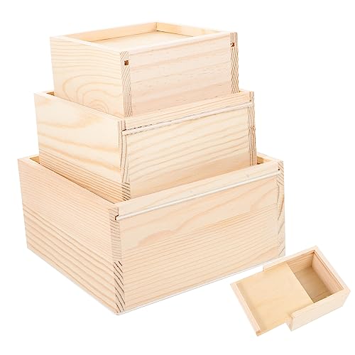 Tofficu 3 Teilige Box Aus Holz Schubladenboxen Mit Deckel Aufbewahrungswürfel Mit Deckel Tischdekoration Schmuckschatullen Schmuck Organizer Für Schubladen Holzkisten Mit von Tofficu