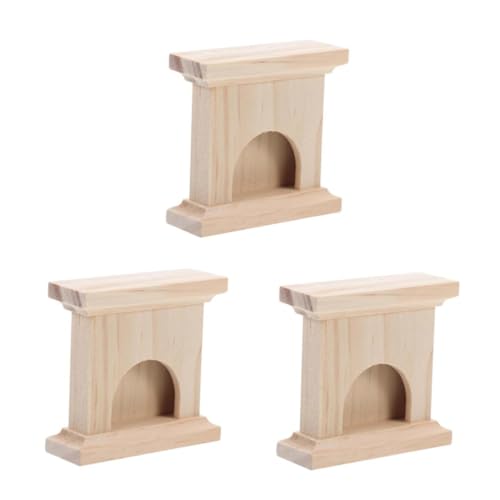 Tofficu 3St Mini-Massivholzkamin Puppenhaus Teppiche werfen Stufenmatten-Teppiche Vintage- Holz Kamin Zubehör Puppenstube Dekoration Kaminzubehör für Puppenstuben Mini-Kamin Beige von Tofficu