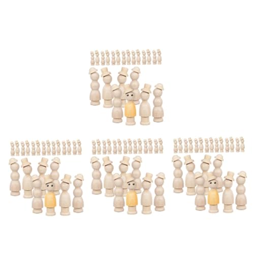 Tofficu 4 Sätze Graffiti-Holzfigur Holz Puppen Holzfiguren für Kunsthandwerk unvollendete Peg-Puppen unvollendete Peg-Leute Leere Figuren Miniaturpuppen Holzpflock-Familie Lotusbaum Beige von Tofficu