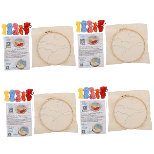 Tofficu 4 Sätze Spaß machen Strickzubehör Zubehör Flechtwerkzeug Stickset selber machen gestempelte Stickpackungen kinder sticken bastel set für kinder Stanznadel Punch-Nadel-Stoff Plastik von Tofficu