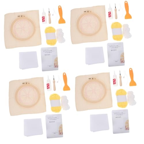 Tofficu 4 Sätze -Stickerei Verkleidungsset Nadel Untersetzer Stickerei-Untersetzer-Kit DIY-Nadelmaterial sticken für anfänger sticken anfänger Cup-Pad-Stanznadel DIY-Stickset hölzern von Tofficu