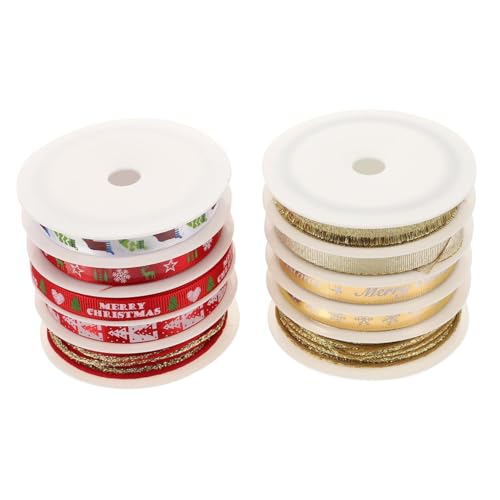 Tofficu 4 Sätze Weihnachts bedrucktes Band ribbon schienbeinschoner tape dekoweihnachten weihnachtsdekoration Dekorationen DIY-Geschenkband Buntes Band Geschenkverpackungsbänder Polyester von Tofficu