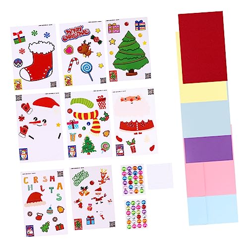 Tofficu 4 Satz Weihnachtsgrußkarte DIY machen Materialpaket Ornamente Dekorationen weihnachtskarten basteln christmas cards set Bastelzubehör für Weihnachtskarten Grußkarten basteln Papier von Tofficu