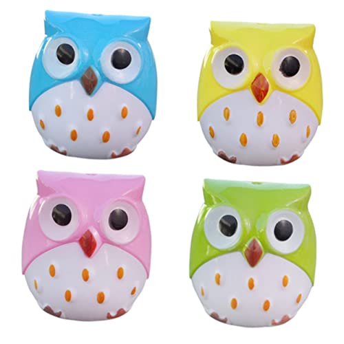 Tofficu 4 Stück Mini- bürogadges Owl pencil sharpener Cartoon animal pencil sharpener Double hole pencil sharpener Cartoon- manueller Bleistiftspitzer Anspitzer von Tofficu