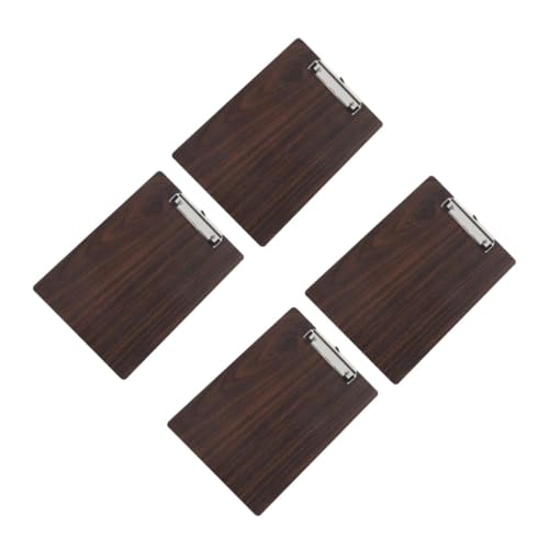 Tofficu 4 Stück Zwischenablage Holz Clipboard Zeichenbrett Clipbrett zeichenmappe professionelle Brettklemmen Leichte Brettklemmen Tafel Klemmbrett für Studenten Holz und Edelstahl Coffee von Tofficu