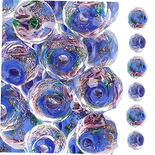 Tofficu 40st Blumenglasperlen Lampwork-perlen Aus Goldsand Handschmuck Basteln Sie Lose Perlen Edelsteinperlen Loser Perlenanhänger Abstandsperle Blumenhalskette Massenhandwerk Blue von Tofficu