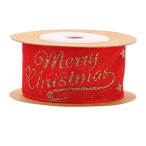 Tofficu 5 Meter Weihnachtsgeschenkband Hochwertiges Glitzerndes Fünfzackiger Stern Satinband Mit Merry Christmas Aufdruck Ideal Zum Verpacken Von Geschenken DIY Dekoration von Tofficu