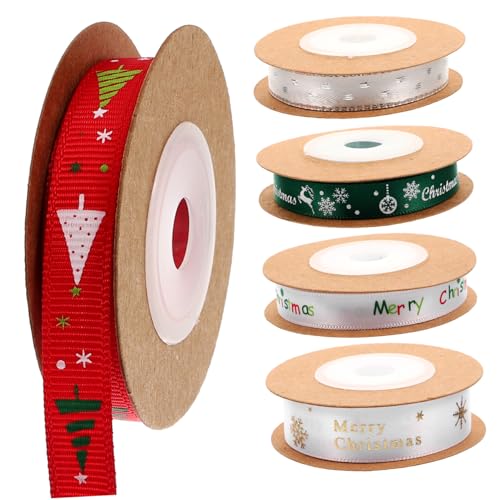 Tofficu 5 Rollen Weihnachtsband ribbon weihnachts weihnachtssdeko Geschenkband selber machen für Weihnachtshandwerk für Schleifenherstellung Geschenkverpackungen Polyester von Tofficu