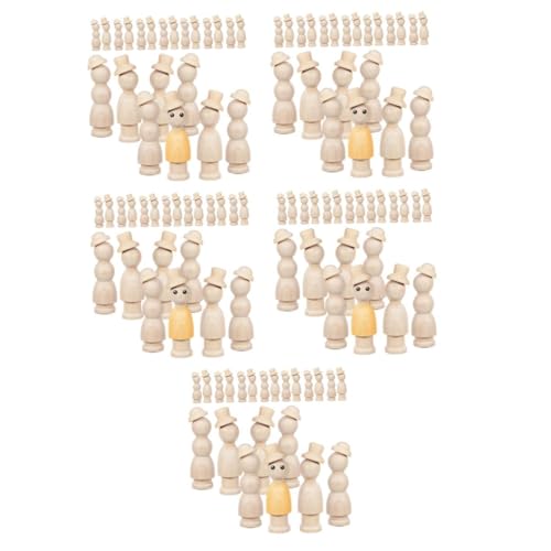 Tofficu 5 Sätze Graffiti-holzfigur Unvollendete Peg-leute Peg-puppen Leere Figuren Steckpuppen Unvollendet Unbemalte Pflockmenschen Leute Pfeifen Leere Puppen Aus Holz Lotusbaum Beige von Tofficu