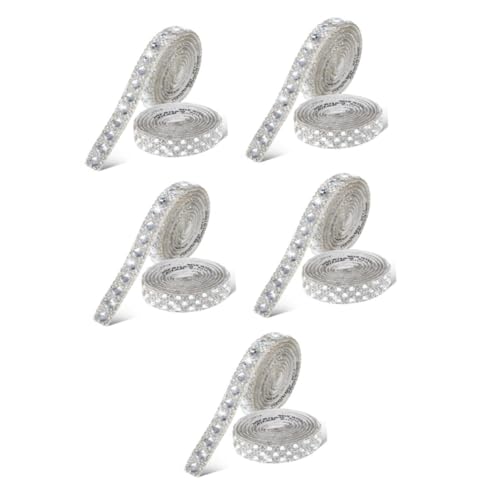 Tofficu 5 Sätze Strassband Polyesterband Geschenkaufkleber Gewelltes Band Hutbänder Bastelmaterial Rhinestone Dekoration Bling-band Selbstklebende Strassstreifen Glas Silver 2 Rollen * 5 von Tofficu