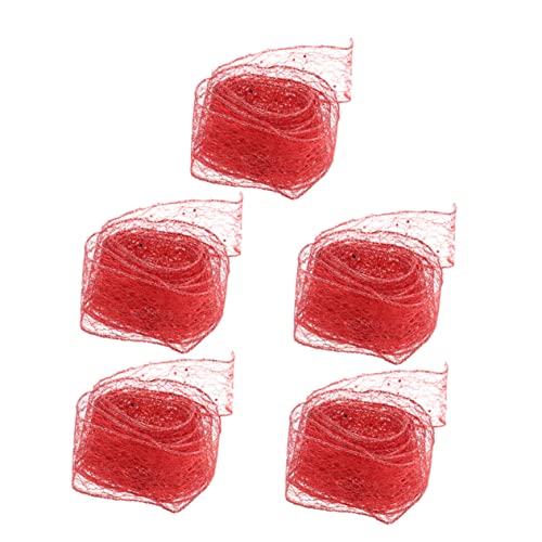 Tofficu 5 Stücke Weihnachtsband Bänder weihnachtsdekoration lichter Weihnachtsaccessoires ribbon stoffband weihnachten DIY liefert glitzerndes, transparentes Netzband Schleife rot von Tofficu