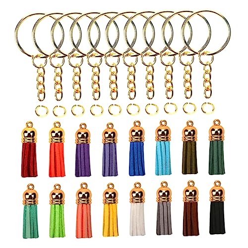 Tofficu 50 Sätze handyschmuck handy schmuck key chains Handy-Anhänger Set Geschenkidee Schlüsselanhänger dekorative Schlüsselquasten Schmuckzubehör selber machen Lederquaste Metall Golden von Tofficu