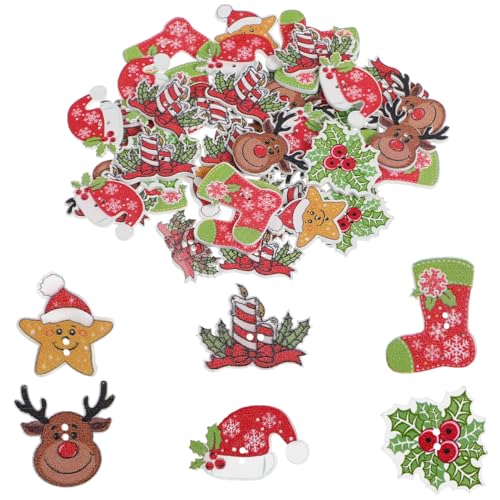 Tofficu Weihnachtsdeko-knöpfe-set 50 Stück Holzknöpfe Zum Basteln Weihnachtsverzierungen Für Hüte von Tofficu